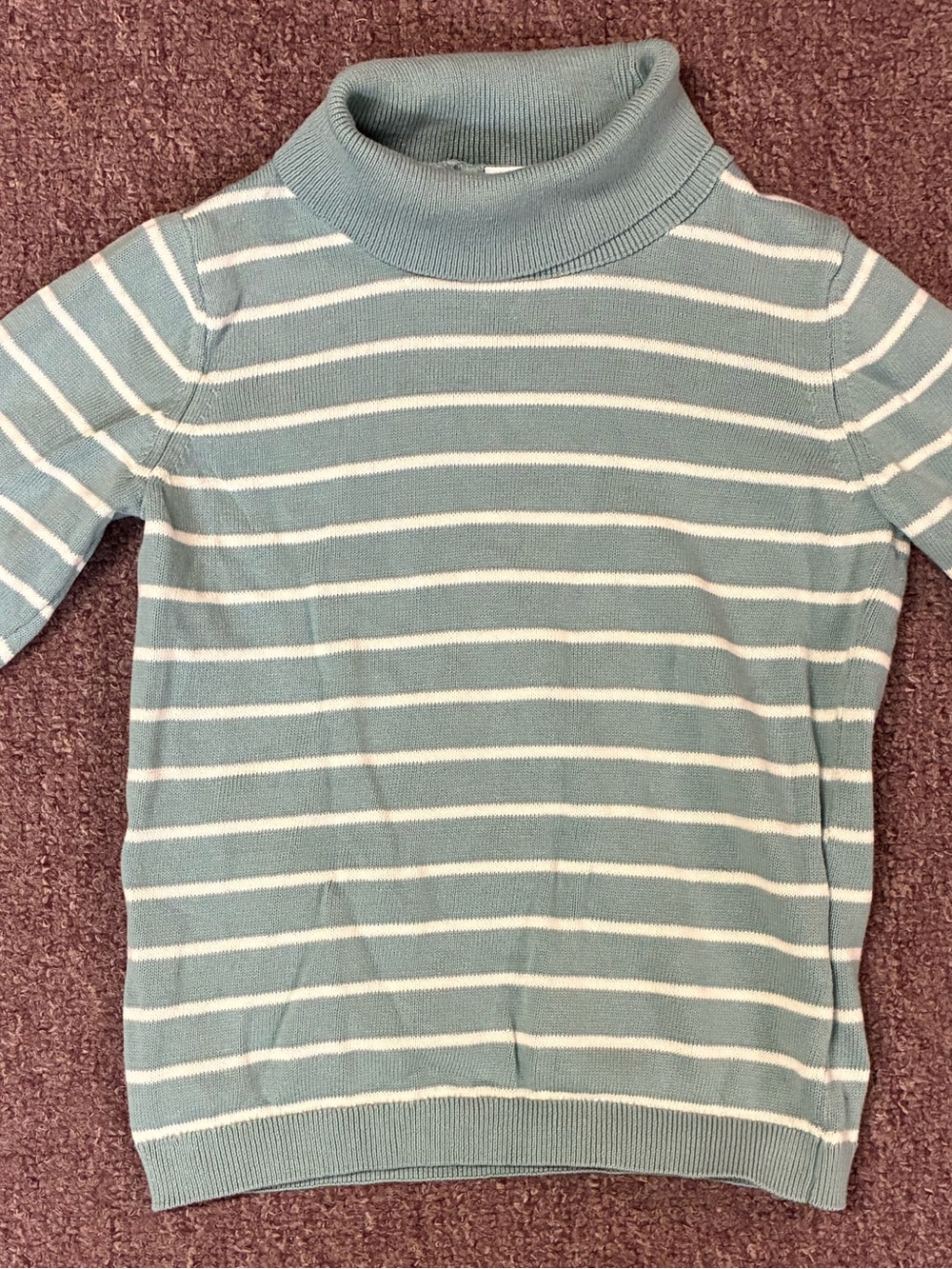 Kids Striped Turtleneck Sweater - Light Teal & White